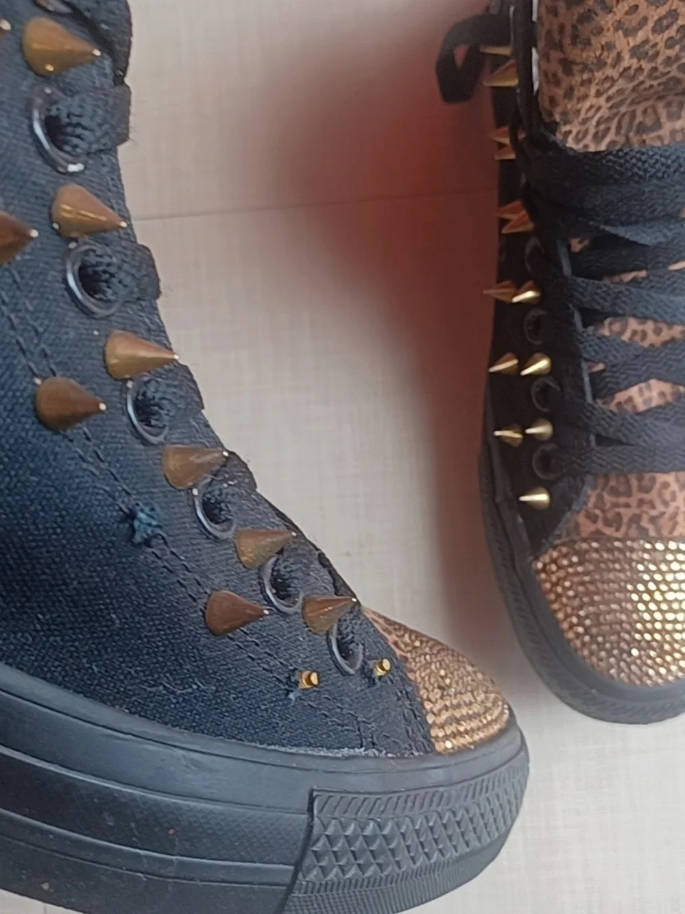 Converse Black High-Top Sneakers with Leopard Print and Gold Accents - Picture 13 of 16